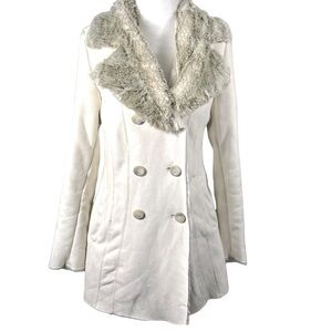 Y2K New York Company Jacket Classic Faux Vintage Fur CollarCream Color XS